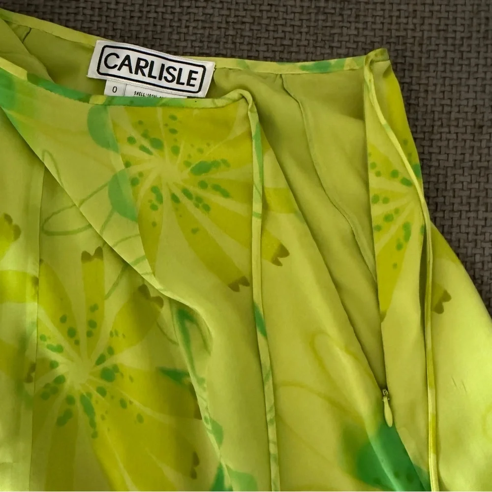 Chartreuse Pistachio Green Floral Skirt 100% Silk 0 90s Minimalist Whimsigoth